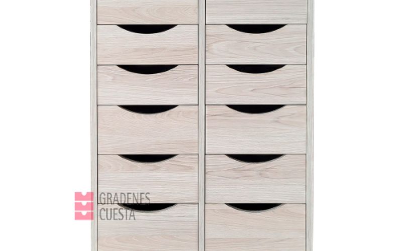 Cajonera alta de de doce cajones en dos columnas paralelas en color marfil