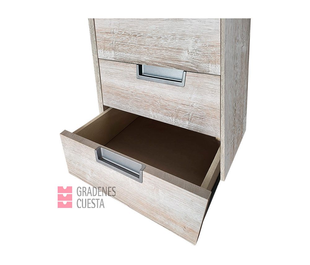 Detalle de cajonera en color textil con cajón abierto